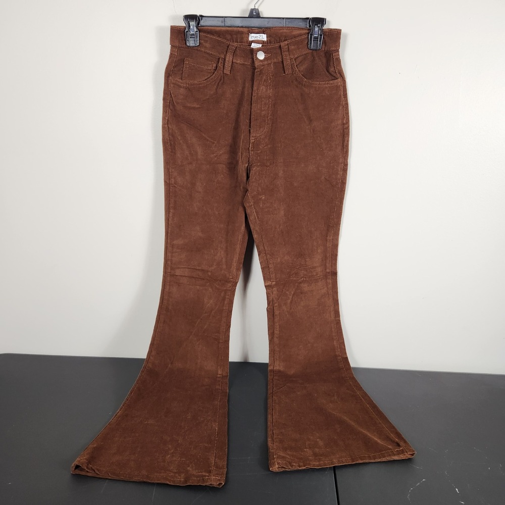 Rue21 Brown Corduroy Flare Pants High Waisted Bell Bottom Retro Boho 70s Style M